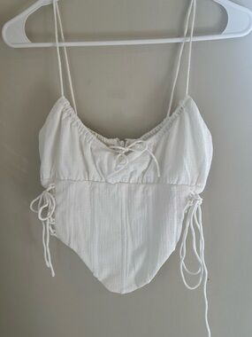 Sabo Skirt White Textured Tie-Detail Corset